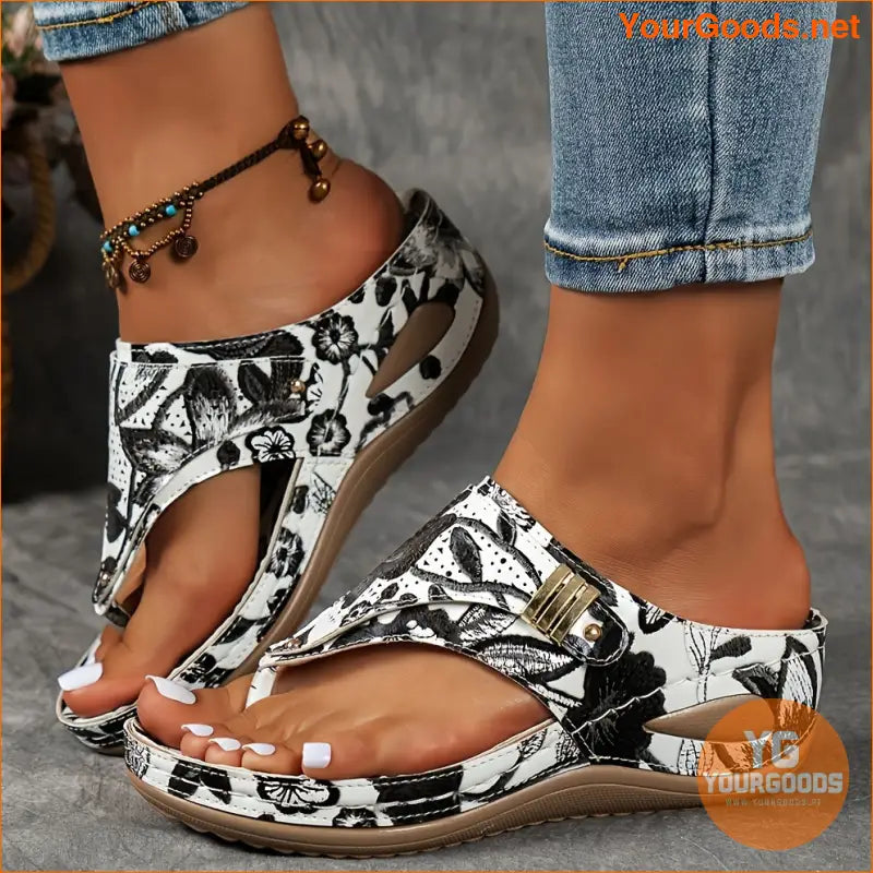 Womens Floral Wedge Sandals Comfortable Clip Toe - YourGoods Online Shop