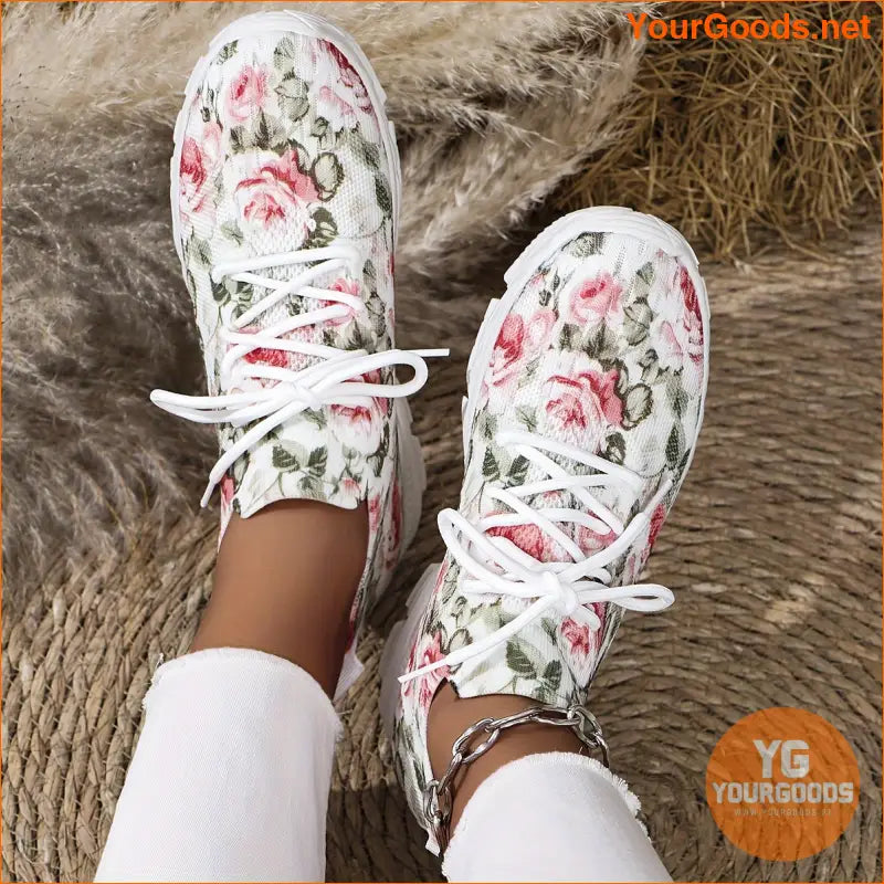 Women's Flower Pattern Sneakers, Breathable Flying Woven Outdoor Shoes, Comfortable Low Top Sport Shoes - YourGoods Online Shop