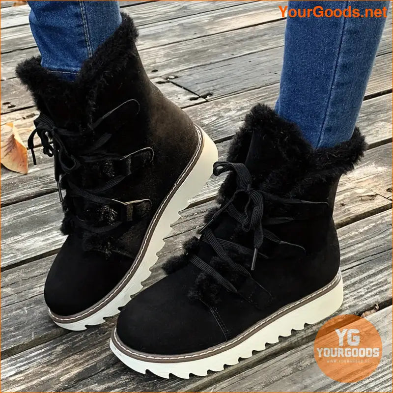 Womens Fluffy LaceUp NonSlip Snow Boots - YourGoods Online Shop