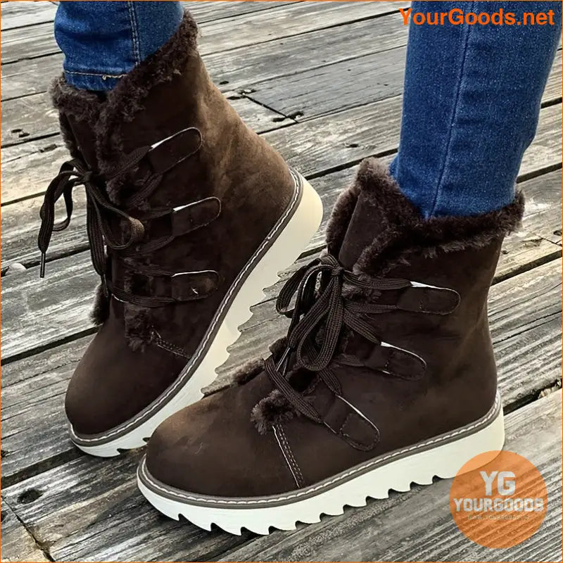 Womens Fluffy LaceUp NonSlip Snow Boots - YourGoods Online Shop