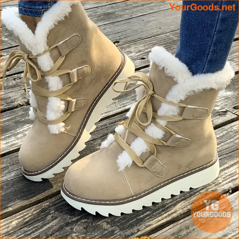 Womens Fluffy LaceUp NonSlip Snow Boots - YourGoods Online Shop