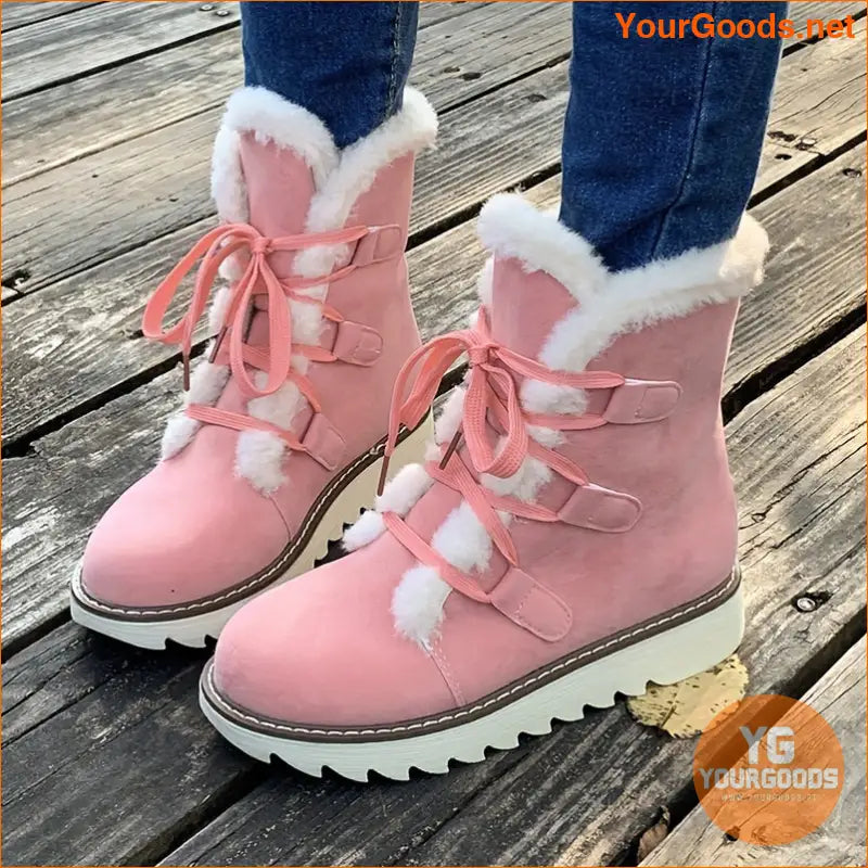 Womens Fluffy LaceUp NonSlip Snow Boots - YourGoods Online Shop