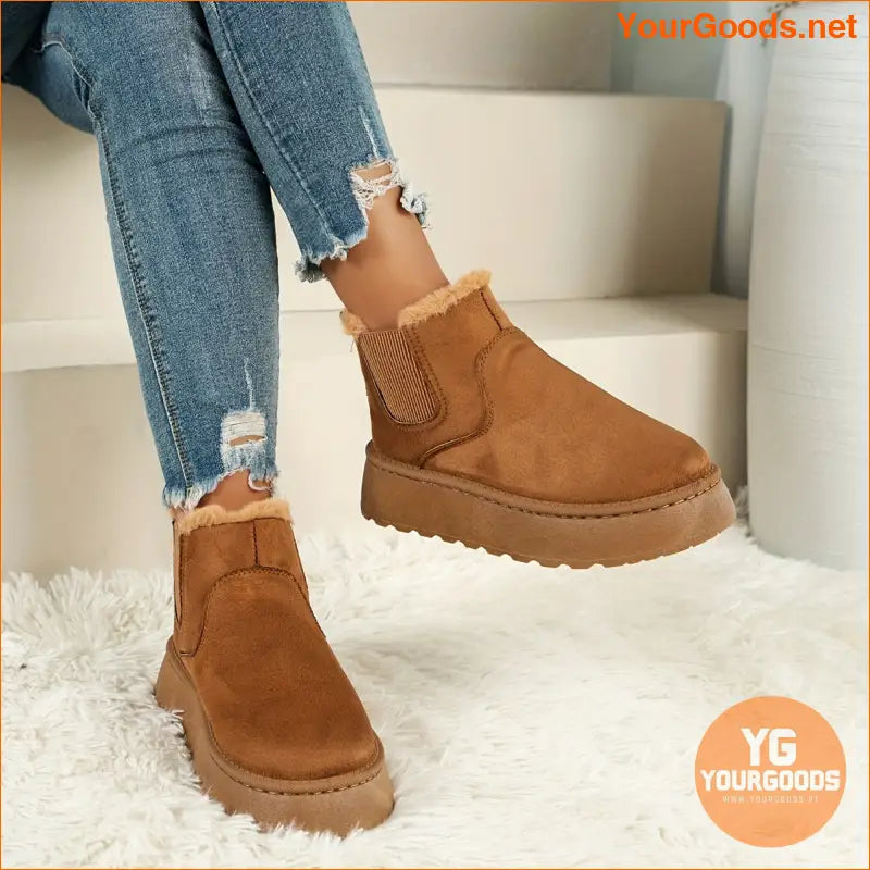 Womens Fluffy ThermalLined Platform Snow Boots - YourGoods Online Shop