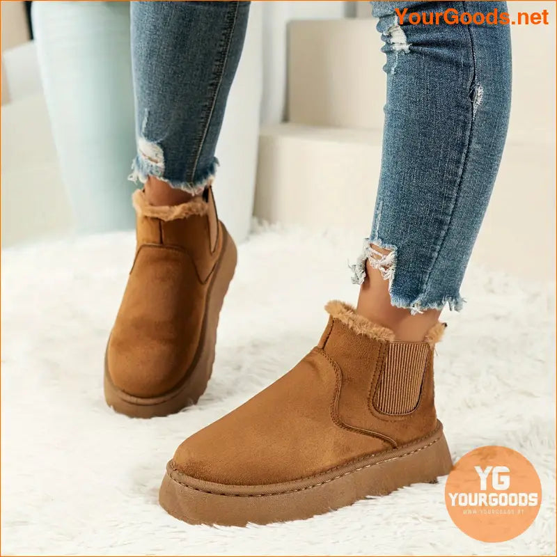 Womens Fluffy ThermalLined Platform Snow Boots - YourGoods Online Shop