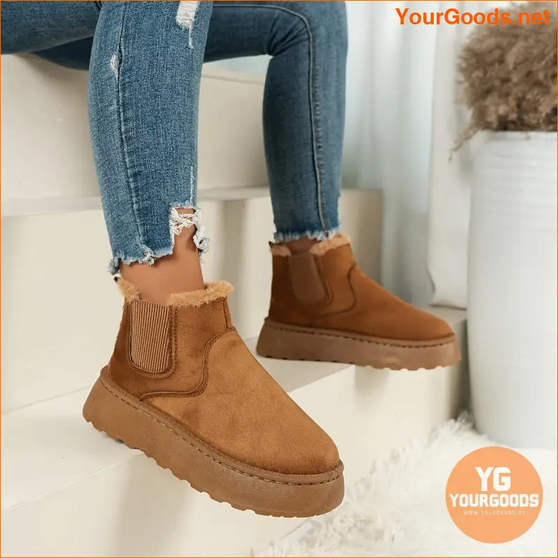 Womens Fluffy ThermalLined Platform Snow Boots - YourGoods Online Shop