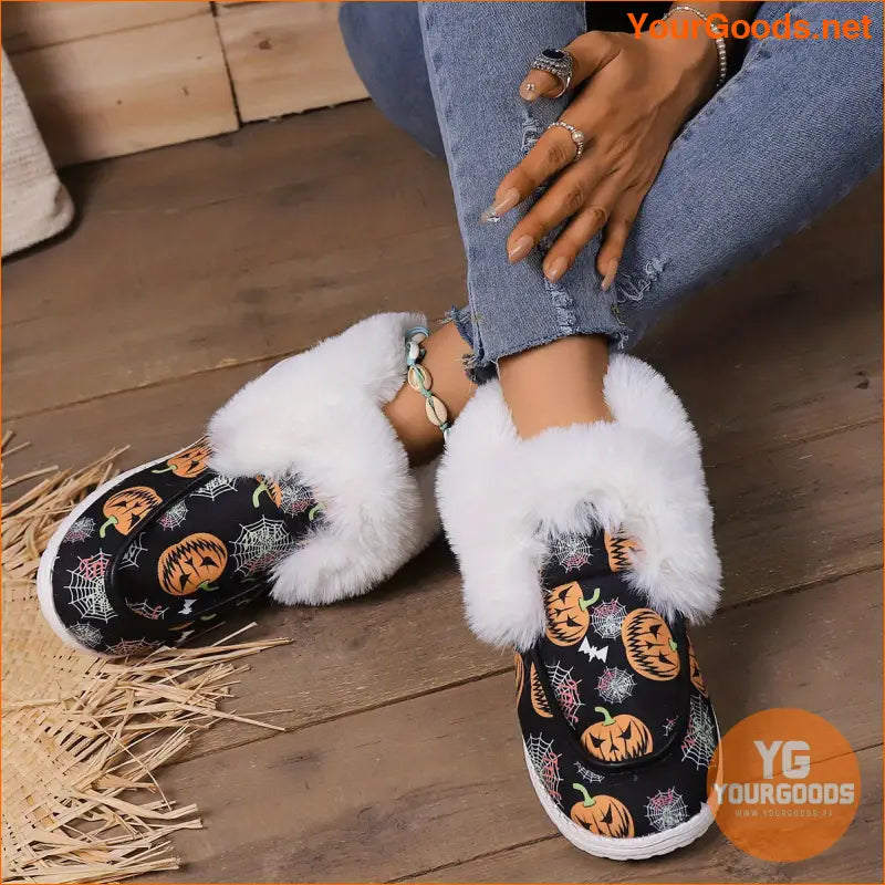 Womens Ghost Face Pumpkin Fluffy Canvas Sneakers - YourGoods Online Shop