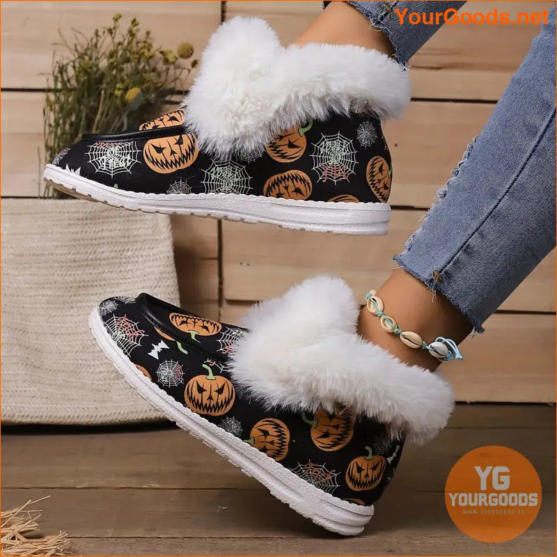 Womens Ghost Face Pumpkin Fluffy Canvas Sneakers - YourGoods Online Shop