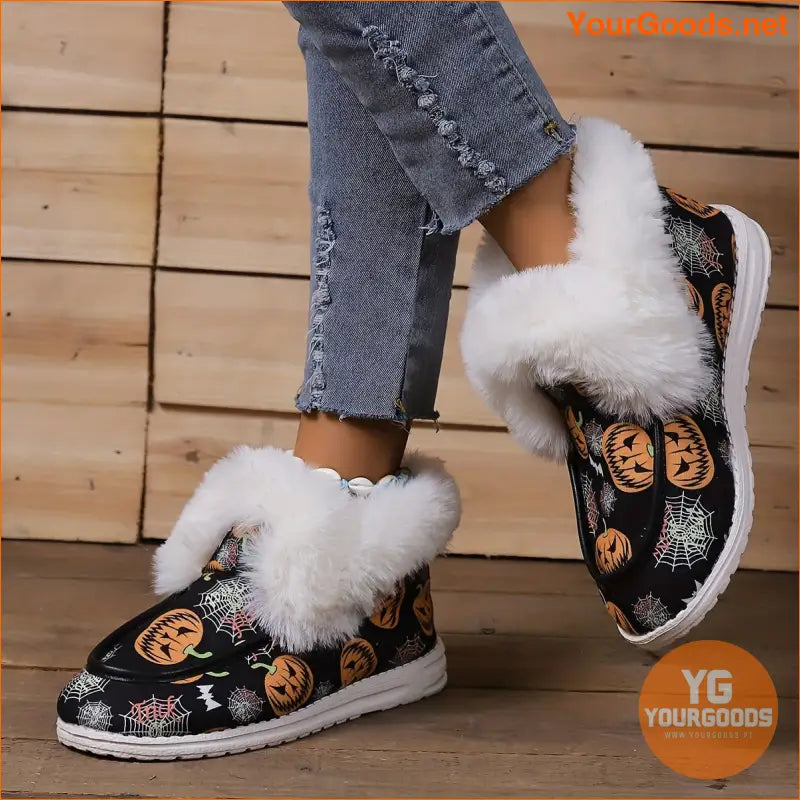 Womens Ghost Face Pumpkin Fluffy Canvas Sneakers - YourGoods Online Shop