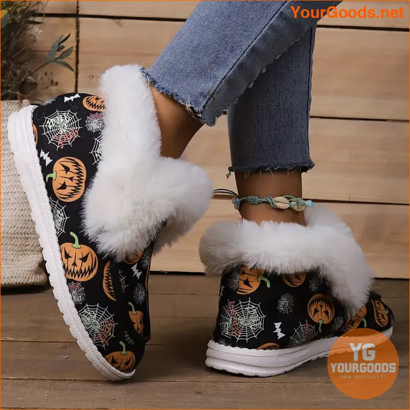 Womens Ghost Face Pumpkin Fluffy Canvas Sneakers - YourGoods Online Shop