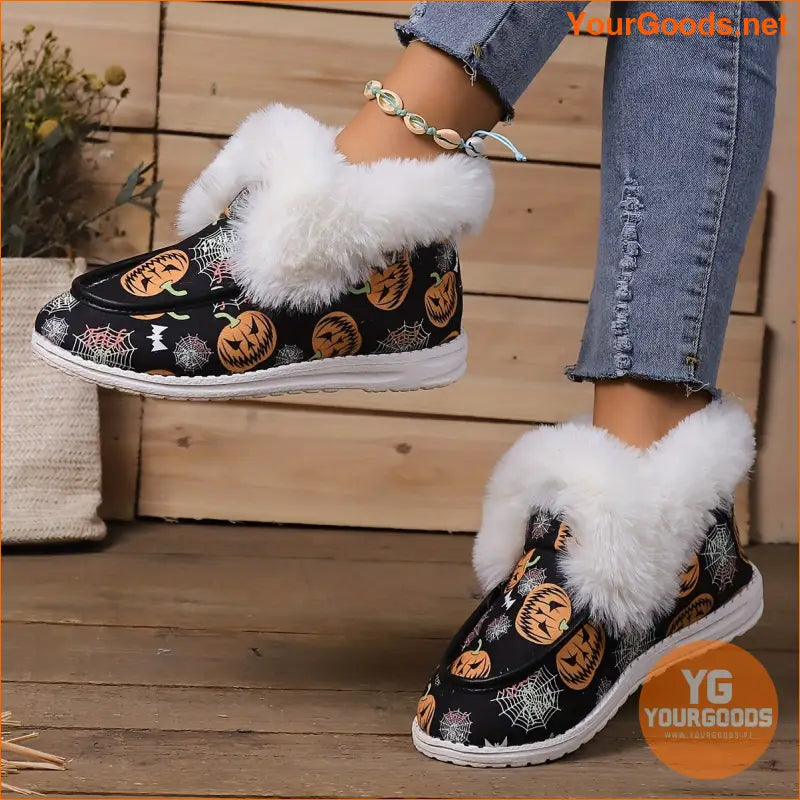 Womens Ghost Face Pumpkin Fluffy Canvas Sneakers - YourGoods Online Shop