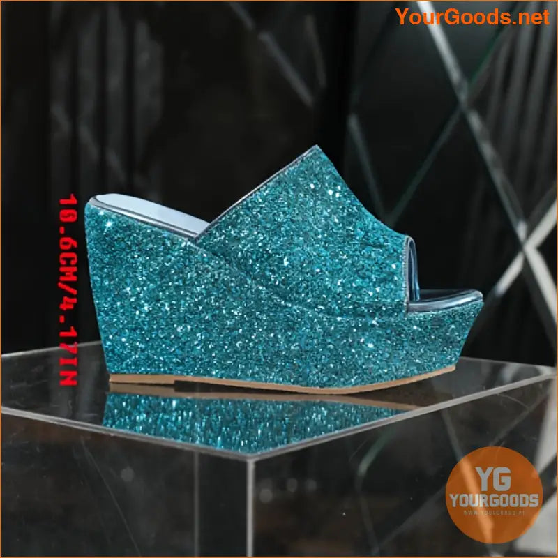 Womens Glitter Sequin Platform Wedge Peep Toe Heels - YourGoods Online Shop