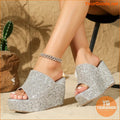 Womens Glitter Sequin Platform Wedge Peep Toe Heels - YourGoods Online Shop