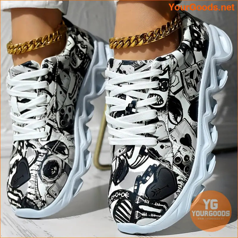 Women's Graffiti Pattern Sneakers, Casual Lace Up Outdoor Shoes, Comfortable Low Top Sport Shoes - YourGoods Online Shop