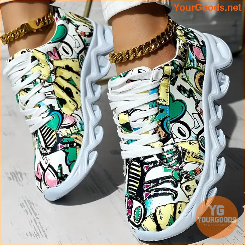 Women's Graffiti Pattern Sneakers, Casual Lace Up Outdoor Shoes, Comfortable Low Top Sport Shoes - YourGoods Online Shop