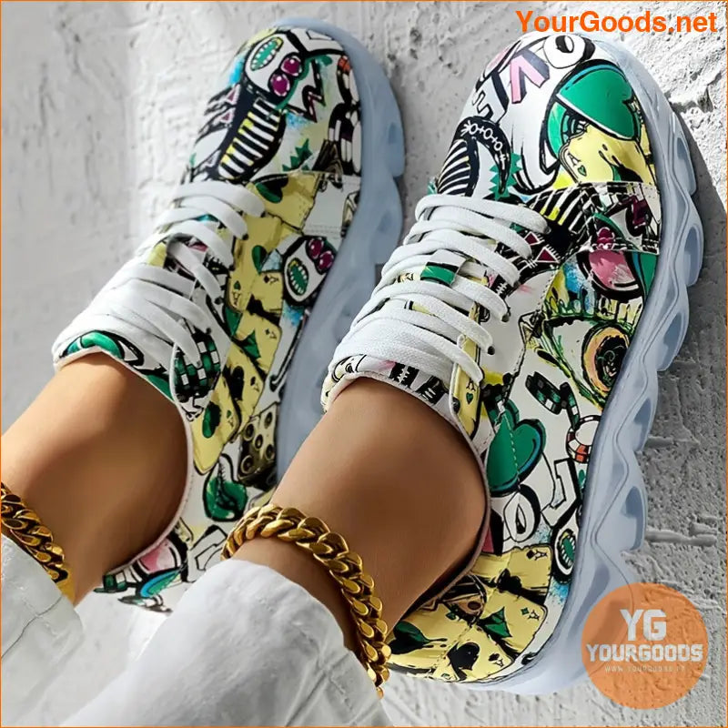 Women's Graffiti Pattern Sneakers, Casual Lace Up Outdoor Shoes, Comfortable Low Top Sport Shoes - YourGoods Online Shop