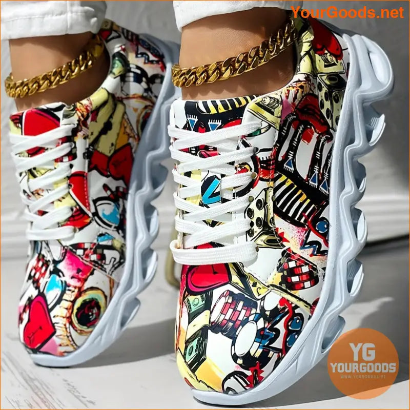 Women's Graffiti Pattern Sneakers, Casual Lace Up Outdoor Shoes, Comfortable Low Top Sport Shoes - YourGoods Online Shop