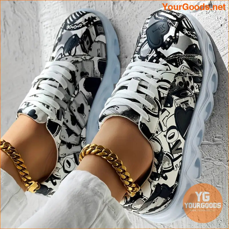 Women's Graffiti Pattern Sneakers, Casual Lace Up Outdoor Shoes, Comfortable Low Top Sport Shoes - YourGoods Online Shop