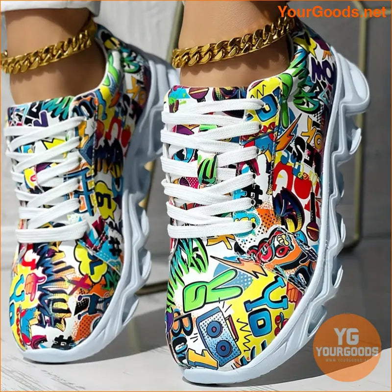 Women's Graffiti Pattern Sneakers, Casual Lace Up Outdoor Shoes, Comfortable Low Top Sport Shoes - YourGoods Online Shop