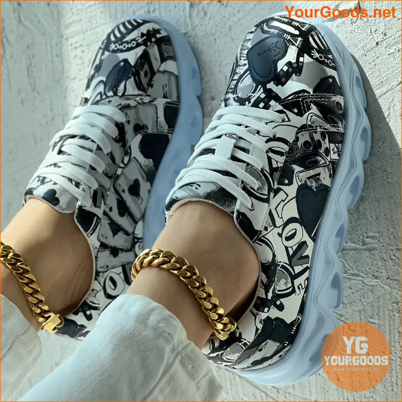 Women's Graffiti Pattern Sneakers, Casual Lace Up Outdoor Shoes, Comfortable Low Top Sport Shoes - YourGoods Online Shop