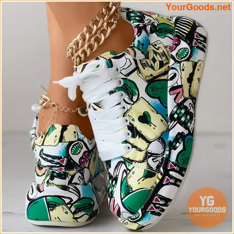 Women's Graffiti Print Sports Shoes, Fashion Lace Up Low Top Platform Sneakers, Casual Skate Shoes - YourGoods Online Shop