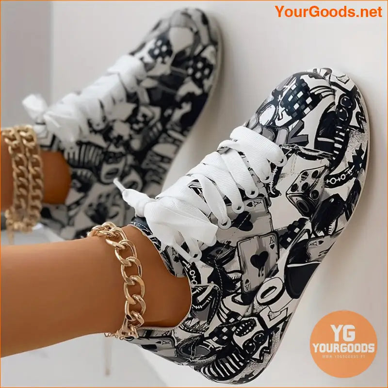 Women's Graffiti Print Sports Shoes, Fashion Lace Up Low Top Platform Sneakers, Casual Skate Shoes - YourGoods Online Shop