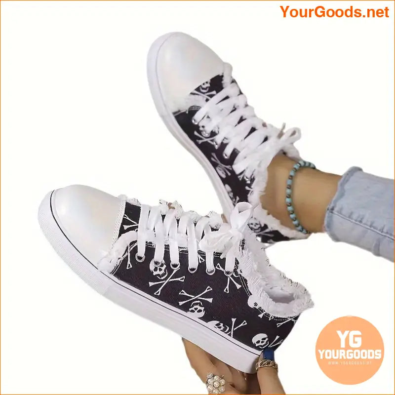 Womens Halloween Graffiti LaceUp Sneakers Lightweight Comfy Flats - YourGoods Online Shop