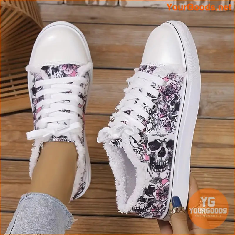 Womens Halloween Graffiti LaceUp Sneakers Lightweight Comfy Flats - YourGoods Online Shop