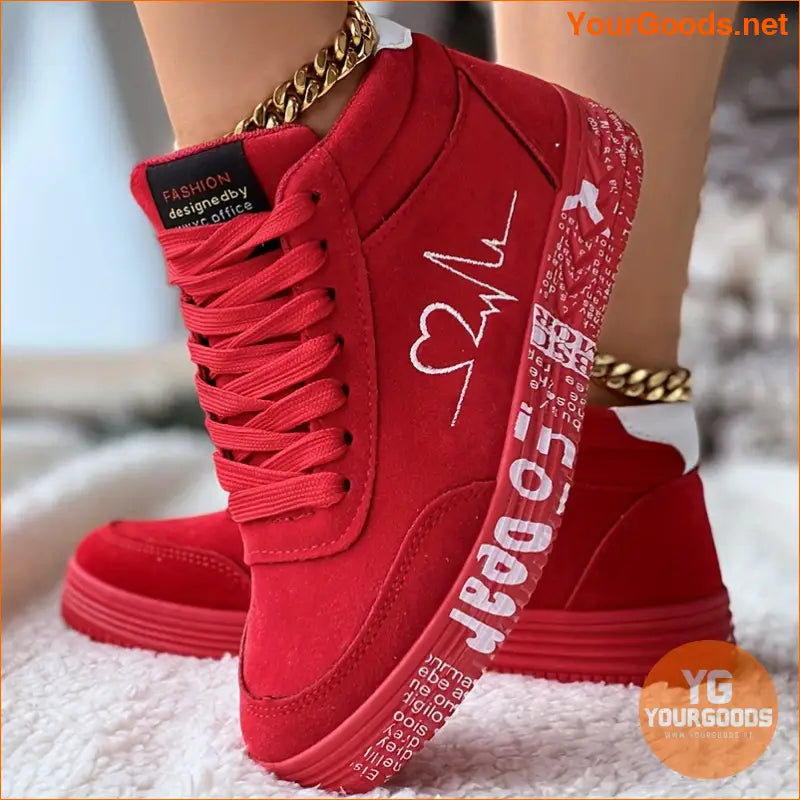 Women's Heart Design Casual Sneakers, Lace Up Soft Sole Platform Comfy Skate Shoes, Low-top Valentine's Day Shoes - YourGoods Online Shop