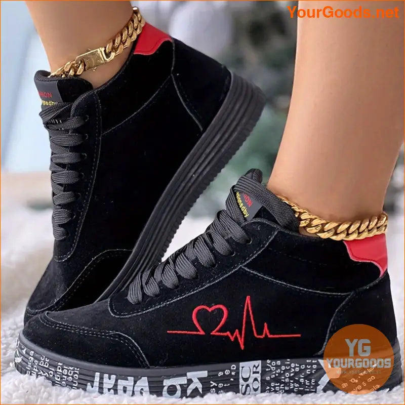 Women's Heart Design Casual Sneakers, Lace Up Soft Sole Platform Comfy Skate Shoes, Low-top Valentine's Day Shoes - YourGoods Online Shop