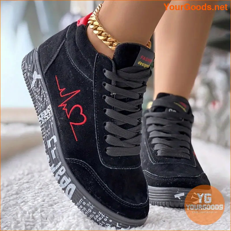 Women's Heart Design Casual Sneakers, Lace Up Soft Sole Platform Comfy Skate Shoes, Low-top Valentine's Day Shoes - YourGoods Online Shop