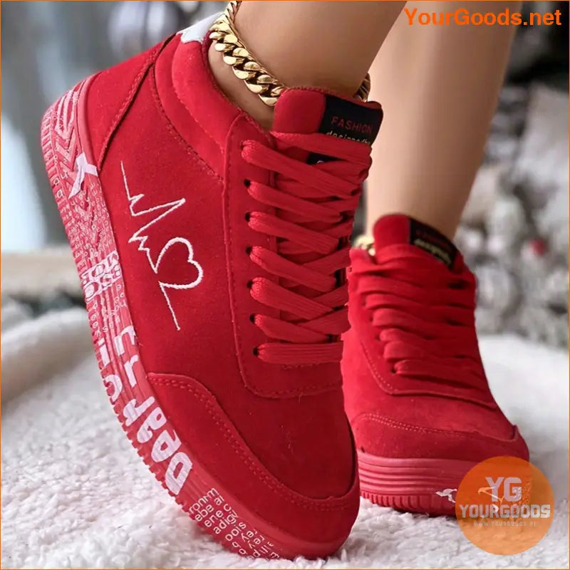 Women's Heart Design Casual Sneakers, Lace Up Soft Sole Platform Comfy Skate Shoes, Low-top Valentine's Day Shoes - YourGoods Online Shop