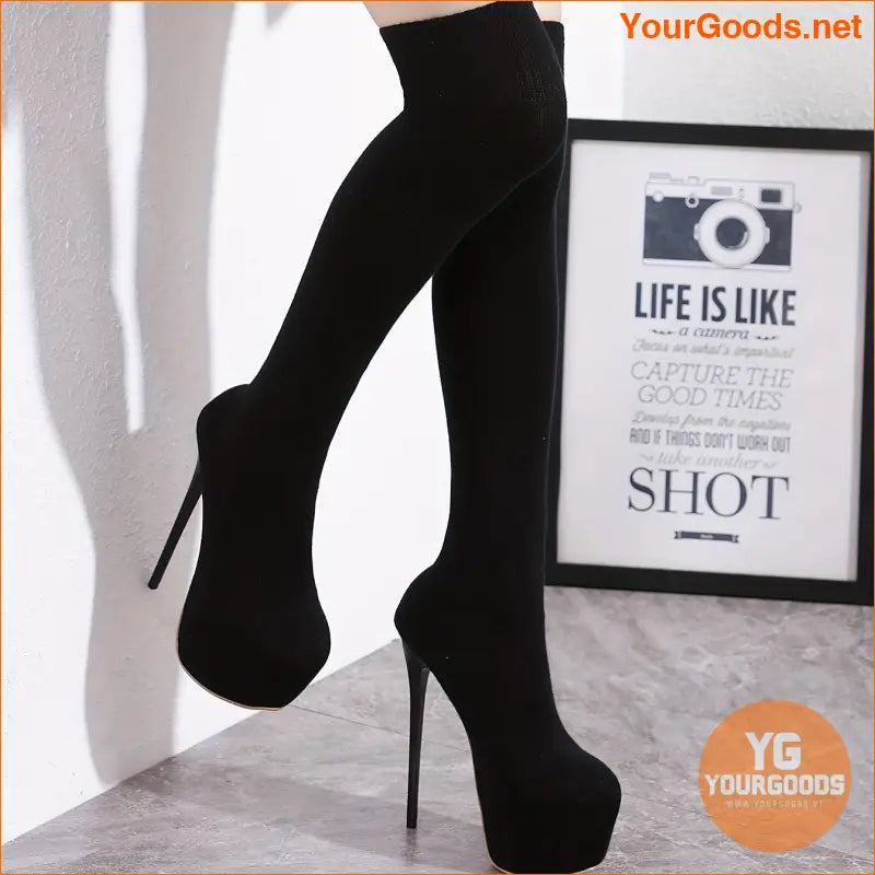 Womens High Stiletto KneeHigh Sock Boots - YourGoods Online Shop