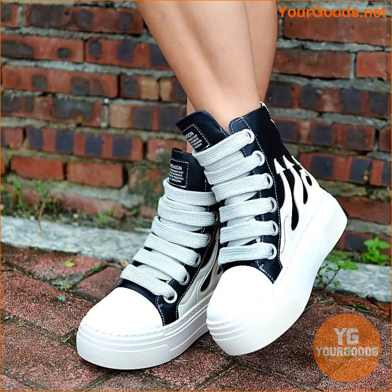 Women's High-Top Flame Sneakers, Fashion Platform Casual Shoes With Heel, Soft Sole Sporty Style - YourGoods Online Shop