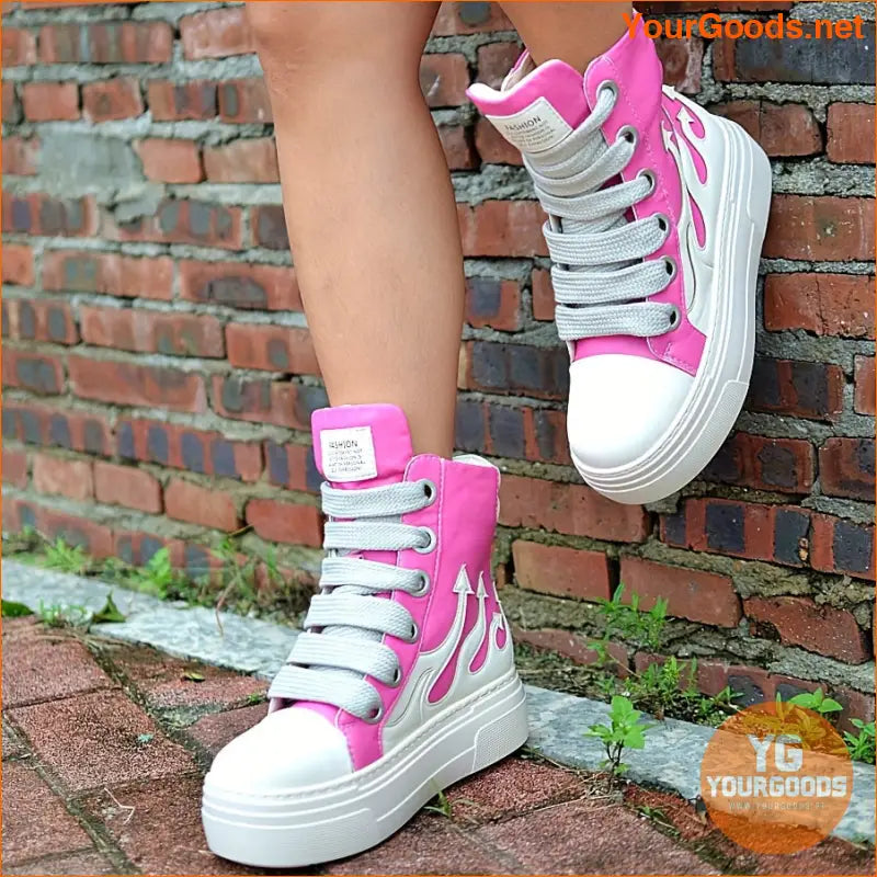 Women's High-Top Flame Sneakers, Fashion Platform Casual Shoes With Heel, Soft Sole Sporty Style - YourGoods Online Shop