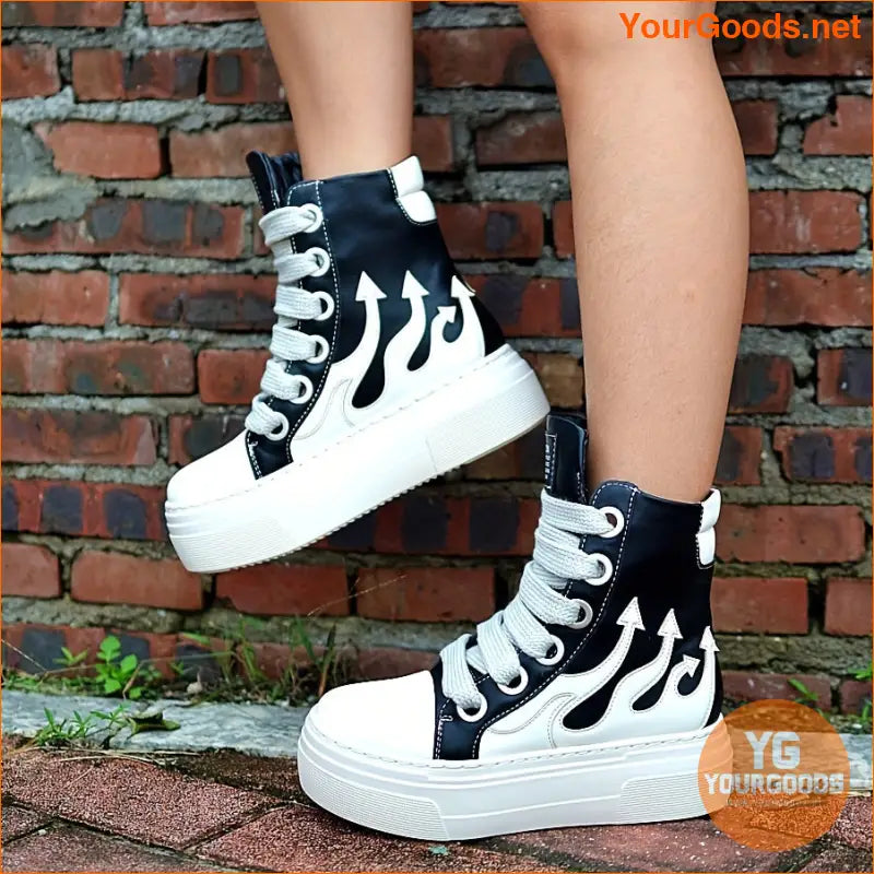 Women's High-Top Flame Sneakers, Fashion Platform Casual Shoes With Heel, Soft Sole Sporty Style - YourGoods Online Shop