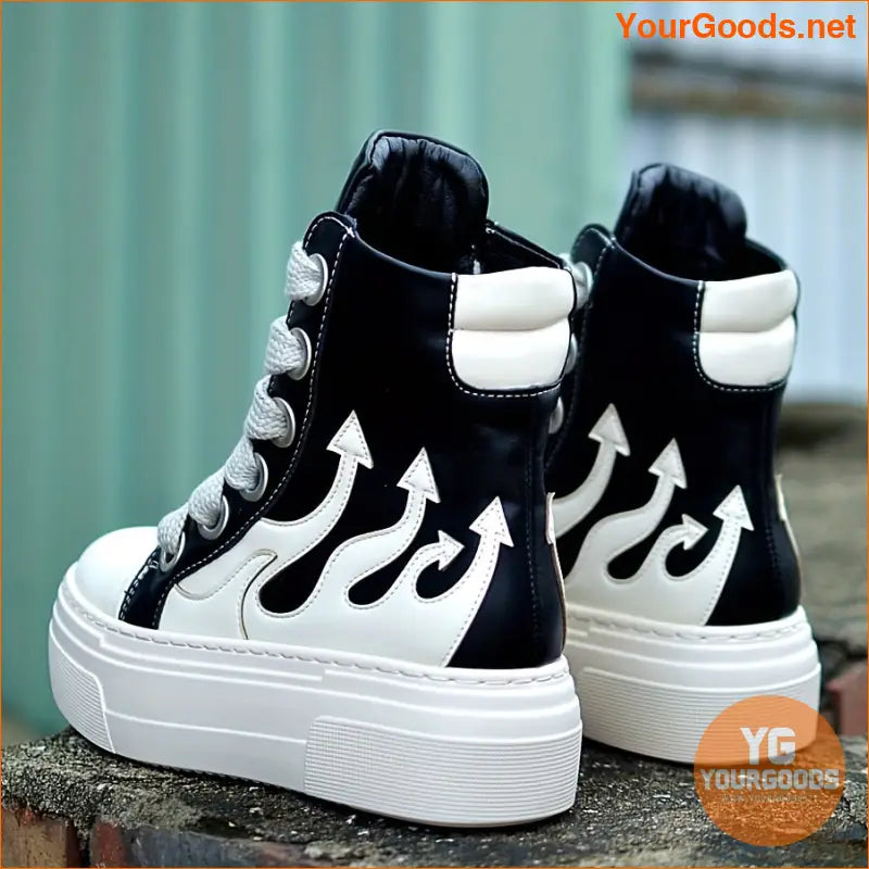 Women's High-Top Flame Sneakers, Fashion Platform Casual Shoes With Heel, Soft Sole Sporty Style - YourGoods Online Shop