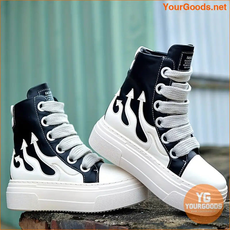 Women's High-Top Flame Sneakers, Fashion Platform Casual Shoes With Heel, Soft Sole Sporty Style - YourGoods Online Shop