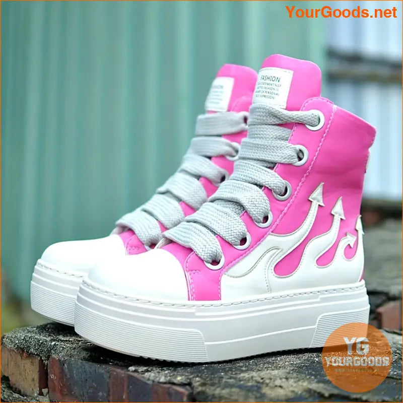 Women's High-Top Flame Sneakers, Fashion Platform Casual Shoes With Heel, Soft Sole Sporty Style - YourGoods Online Shop