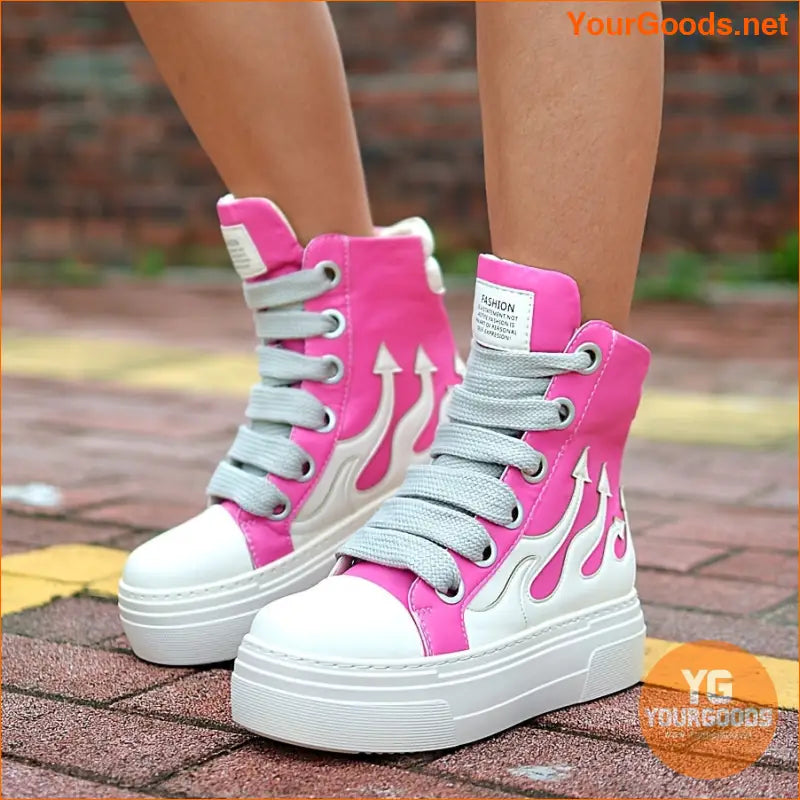 Women's High-Top Flame Sneakers, Fashion Platform Casual Shoes With Heel, Soft Sole Sporty Style - YourGoods Online Shop