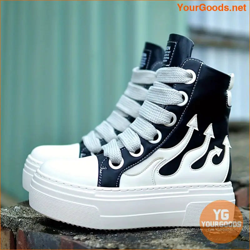 Women's High-Top Flame Sneakers, Fashion Platform Casual Shoes With Heel, Soft Sole Sporty Style - YourGoods Online Shop