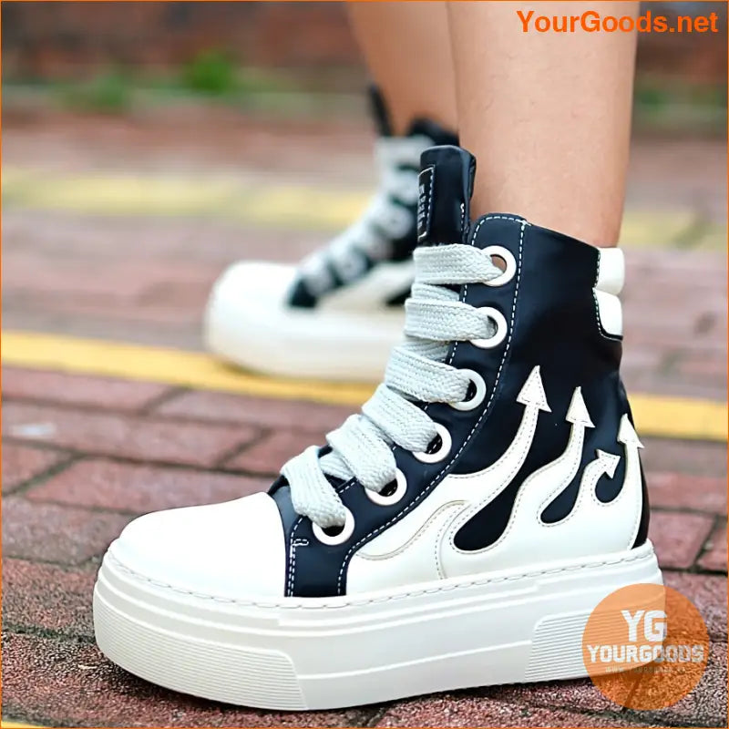 Women's High-Top Flame Sneakers, Fashion Platform Casual Shoes With Heel, Soft Sole Sporty Style - YourGoods Online Shop