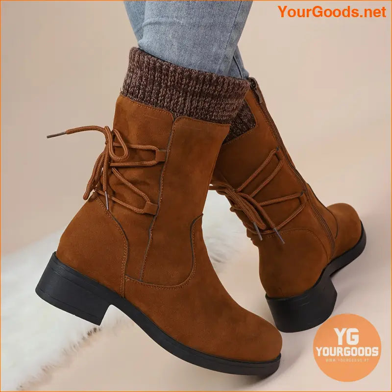 Womens High Winter Snow Boots Wool Velvet Side Zipper - YourGoods Online Shop