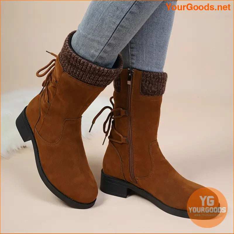 Womens High Winter Snow Boots Wool Velvet Side Zipper - YourGoods Online Shop