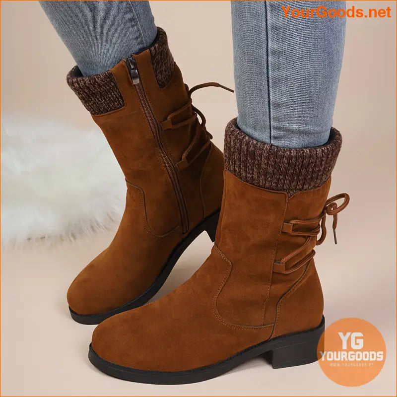 Womens High Winter Snow Boots Wool Velvet Side Zipper - YourGoods Online Shop