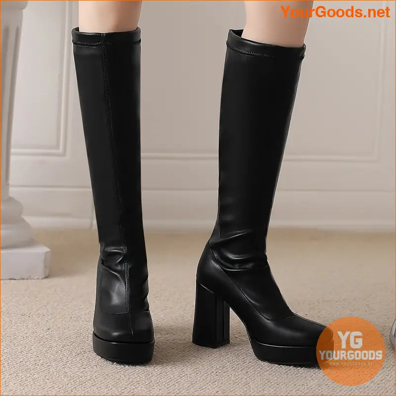 Womens KneeHigh Color Block Dress Boots - YourGoods Online Shop