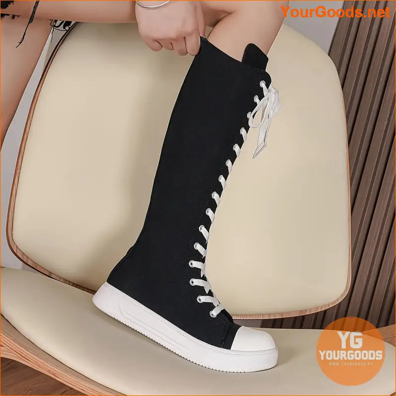 Womens KneeHigh Slim Casual LaceUp Boots - YourGoods Online Shop