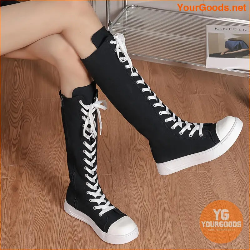 Womens KneeHigh Slim Casual LaceUp Boots - YourGoods Online Shop