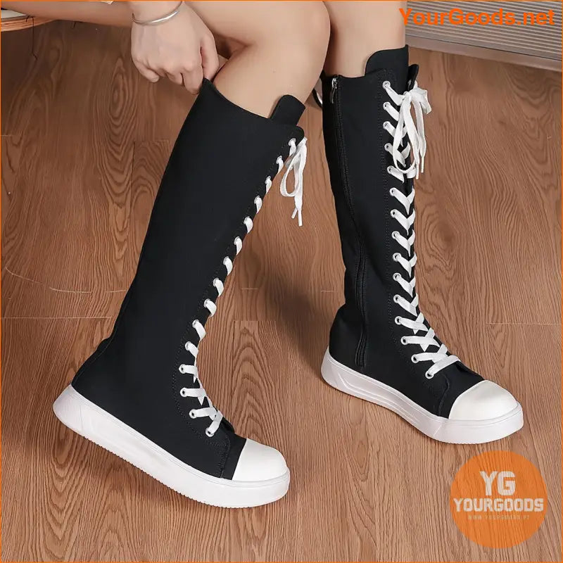 Womens KneeHigh Slim Casual LaceUp Boots - YourGoods Online Shop