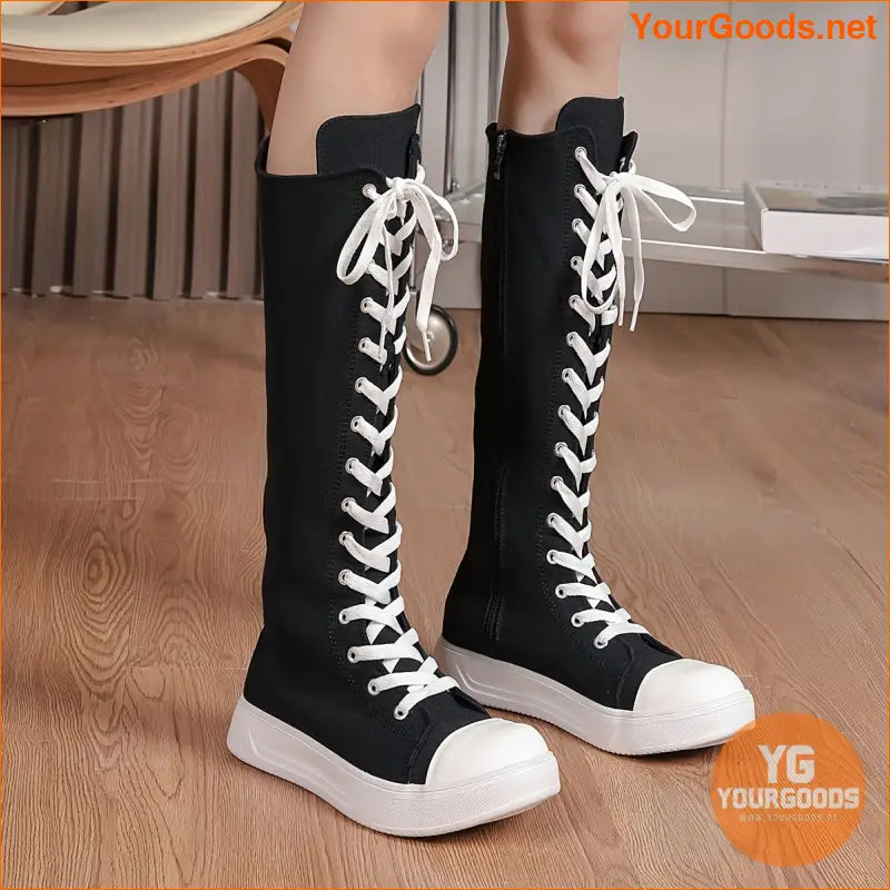 Womens KneeHigh Slim Casual LaceUp Boots - YourGoods Online Shop