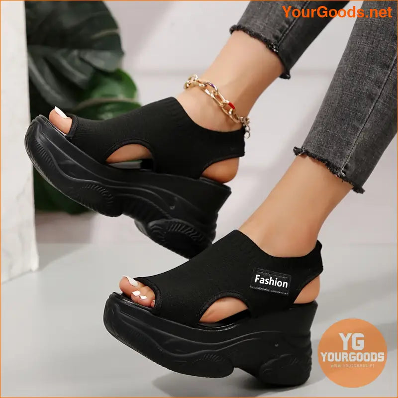 Womens Knitted Casual Platform Wedge Sandals - YourGoods Online Shop